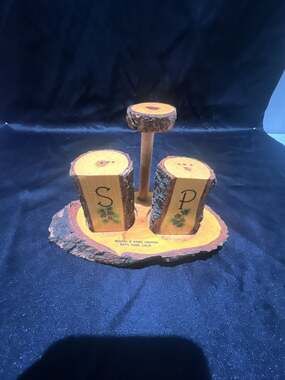 Vintage Sequoia & Kings Canyon NP Wooden Log Salt and Pepper with Holder